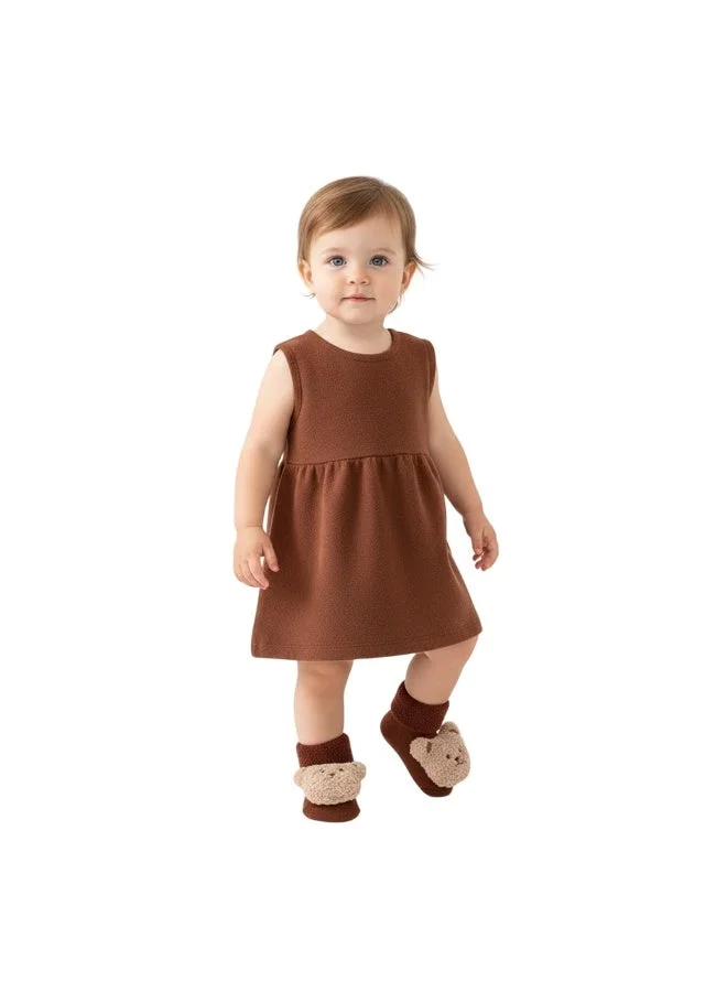 بامبيميسي جوارب أطفال بتصميم وجه دب ثلاثي الأبعاد لطيف للمواليد الجدد - بني داكن موديل